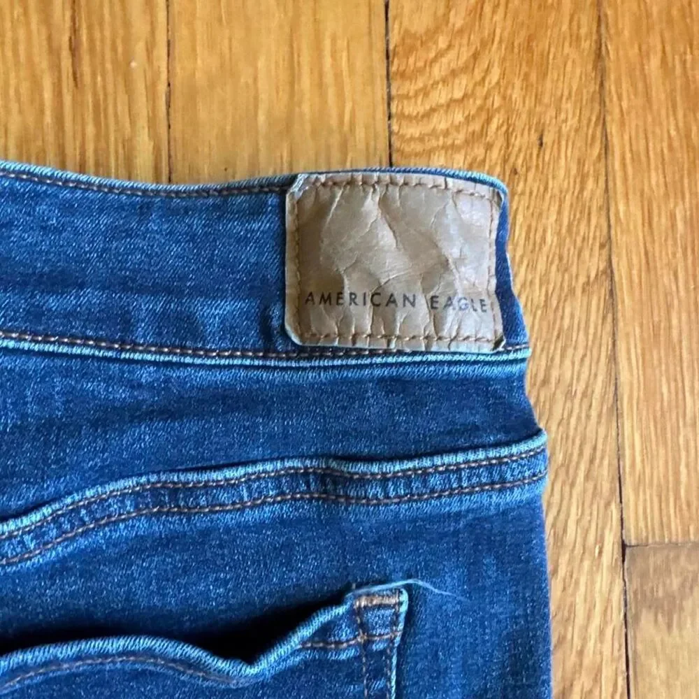 American Eagle Outfitters High Rise Skinny Kick Stretch Blue Jeans 18 Short